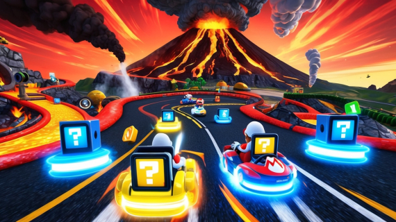 Volcanic Vistas: P Switch Challenges in Mario Kart's Fiery Frontier
