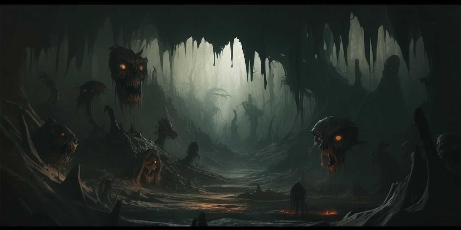 A dark and ominous scene from a surreal horror game, with a dimly lit, eerie atmosphere, set in a twisted, ever-changing landscape, featuring distorted, nightmarish creatures, and a sense of impending doom, with muted, rich colors, and a mix of sharp and blurred elements, conveying a sense of unease and terror, with bold, jagged lines, and a dramatic, cinematic lighting, and an overall feeling of being lost in a haunting, supernatural world, with no escape from the horrors that lurk within.