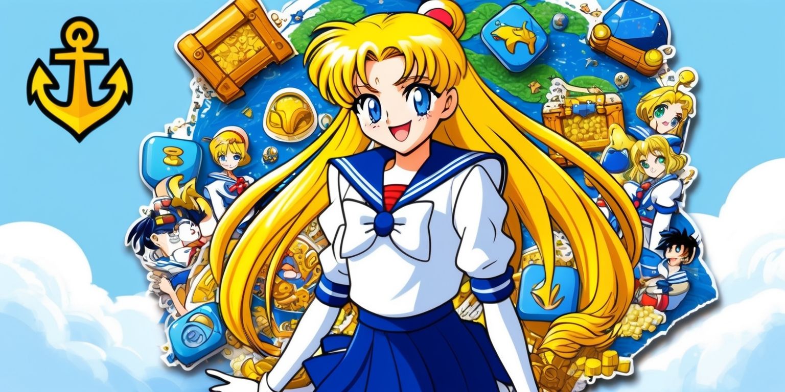 A colorful digital illustration of the Sailor Piece game, featuring a vibrant and dynamic composition with intricate details, set against a soft blue background with white clouds, with the game's iconic characters and symbols, including sailors and treasure pieces, rendered in a stylized anime-like style with bold lines and bright colors, with a focus on the main sailor character, a young woman with long blonde hair, blue eyes, and a bright smile, wearing a white and blue sailor uniform, standing in the center of the image, surrounded by game pieces and treasure, with a sense of adventure and excitement, and a hint of nostalgia, with the game's logo, a stylized anchor symbol, prominently displayed in the top left corner of the image, in a bold, golden font.